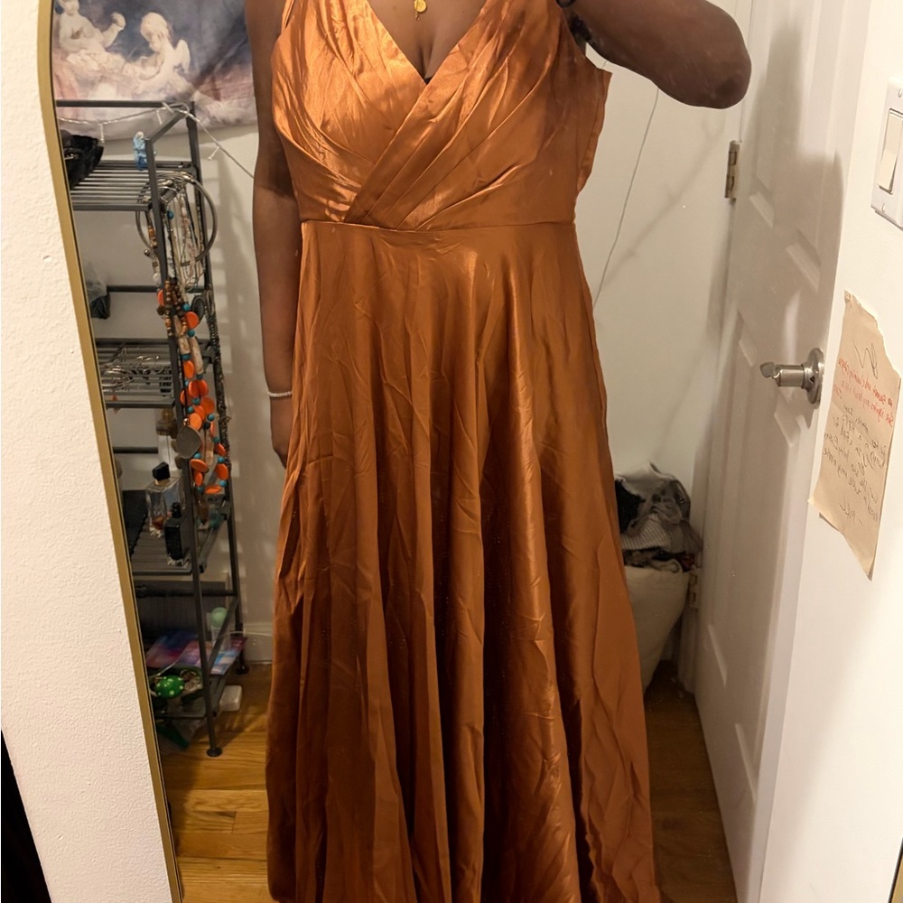 Copper Satin Maxi Dress